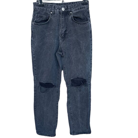Cotton On Jeans Womens Size 4 Gray Black Long Straight Leg Distressed Knee - Picture 1 of 10